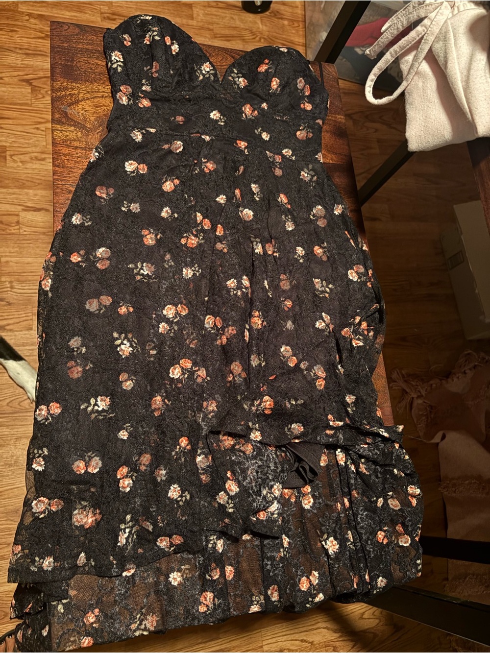 Princess Black Lace High-Low Skirt with Rust and Cream Floral